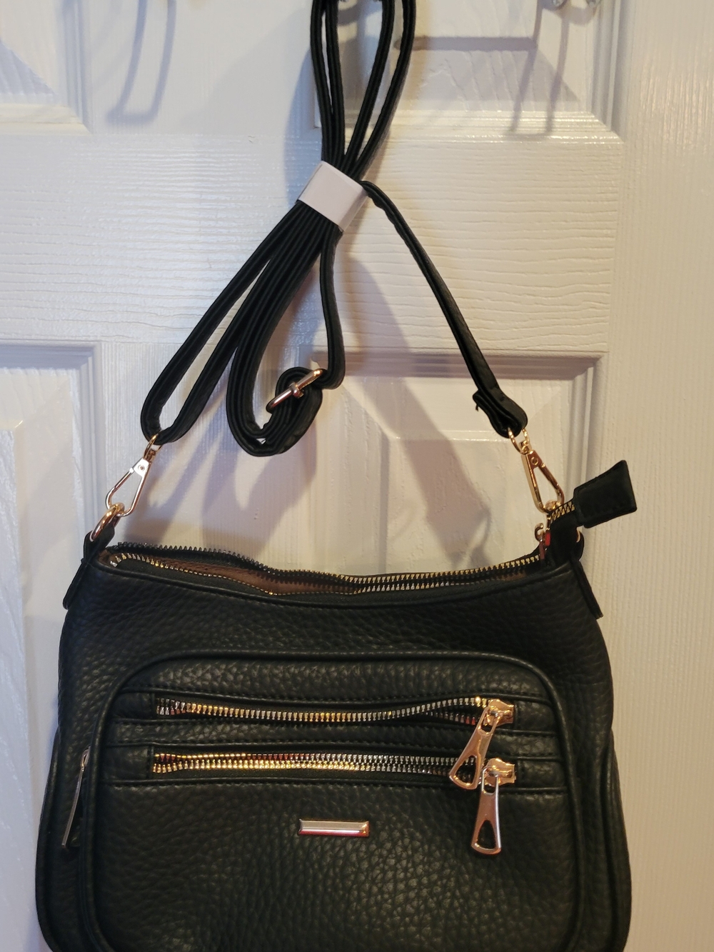 Black Crossbody Shoulder Bag with Gold Hardware
